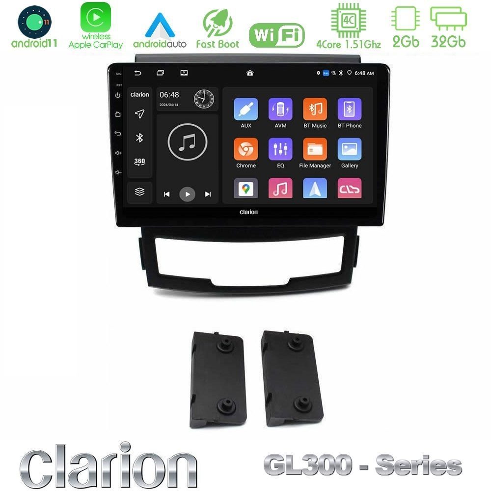 Clarion GL300 Series 4Core Android11 2+32GB Ssangyong Korando 2010-2014 Navigation Multimedia Tablet 9" Με Carplay & Android Auto