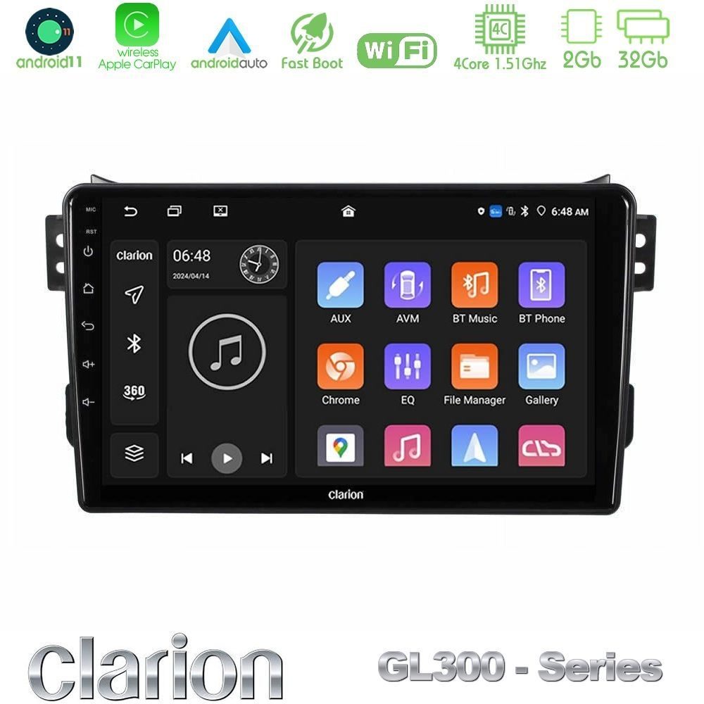 Clarion GL300 Series 4Core Android11 2+32GB Suzuki Splash & Opel Agila 2008-2014 Navigation Multimedia Tablet 9" Με Carplay & Android Auto