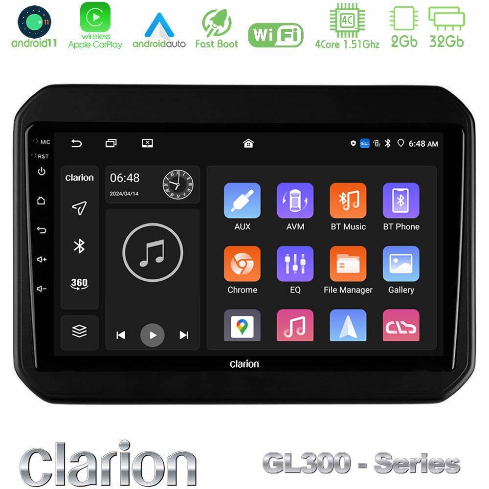 Clarion GL300 Series 4Core Android11 2+32GB Suzuki Ignis Navigation Multimedia Tablet 9" Με Carplay & Android Auto
