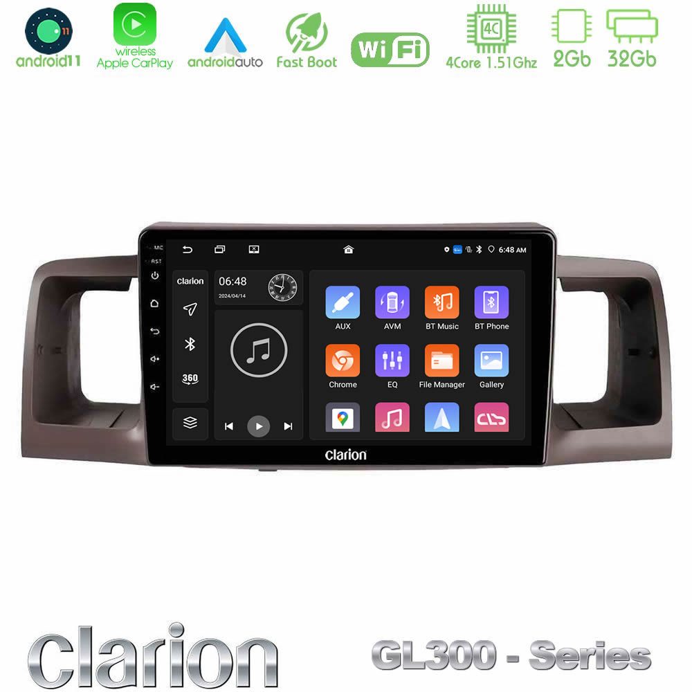 Clarion GL300 Series 4Core Android11 2+32GB Toyota Corolla 2002-2006 Navigation Multimedia Tablet 9" Με Carplay & Android Auto