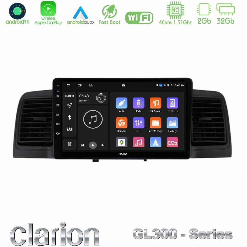 Clarion GL300 Series 4Core Android11 2+32GB Toyota Corolla 2002-2006 Navigation Multimedia Tablet 9" Με Carplay & Android Auto