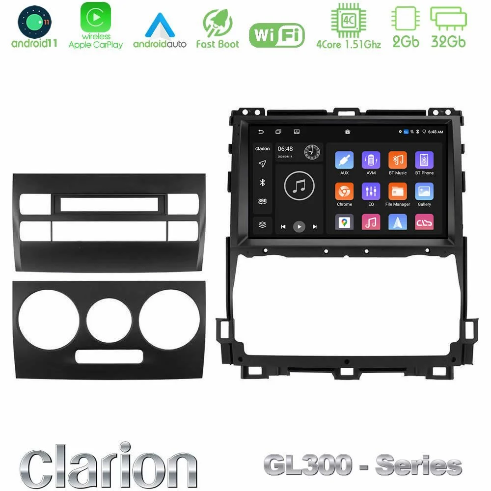 Clarion GL300 Series 4Core Android11 2+32GB Toyota Land Cruiser J120 2002-2009 Navigation Multimedia Tablet 9" Με Carplay & Android Auto