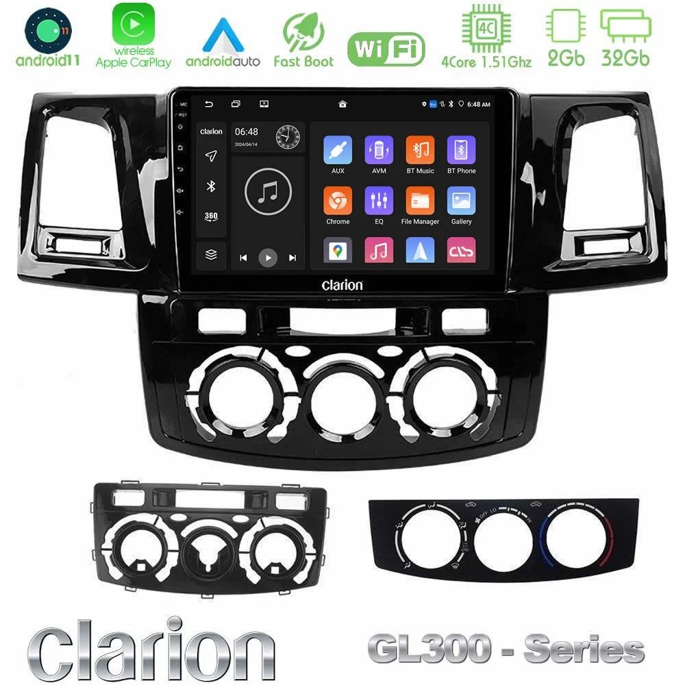 Clarion GL300 Series 4Core Android11 2+32GB Toyota Hilux 2007-2011 Navigation Multimedia Tablet 9" Με Carplay & Android Auto