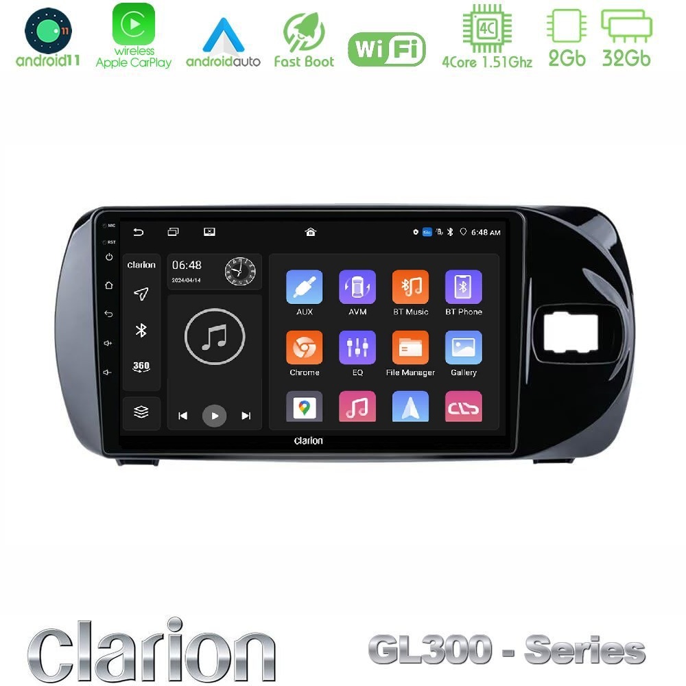Clarion GL300 Series 4Core Android11 2+32GB Toyota Yaris (Vitz) 2015-2020 RHD Navigation Multimedia Tablet 9" Με Carplay & Android Auto