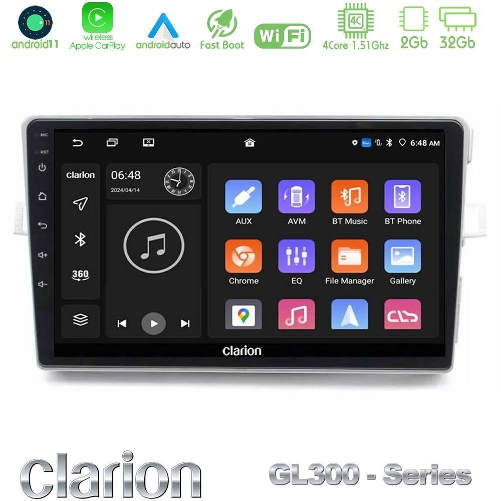 Clarion GL300 Series 4Core Android11 2+32GB Toyota Verso 2009-2018 Navigation Multimedia Tablet 9" Με Carplay & Android Auto