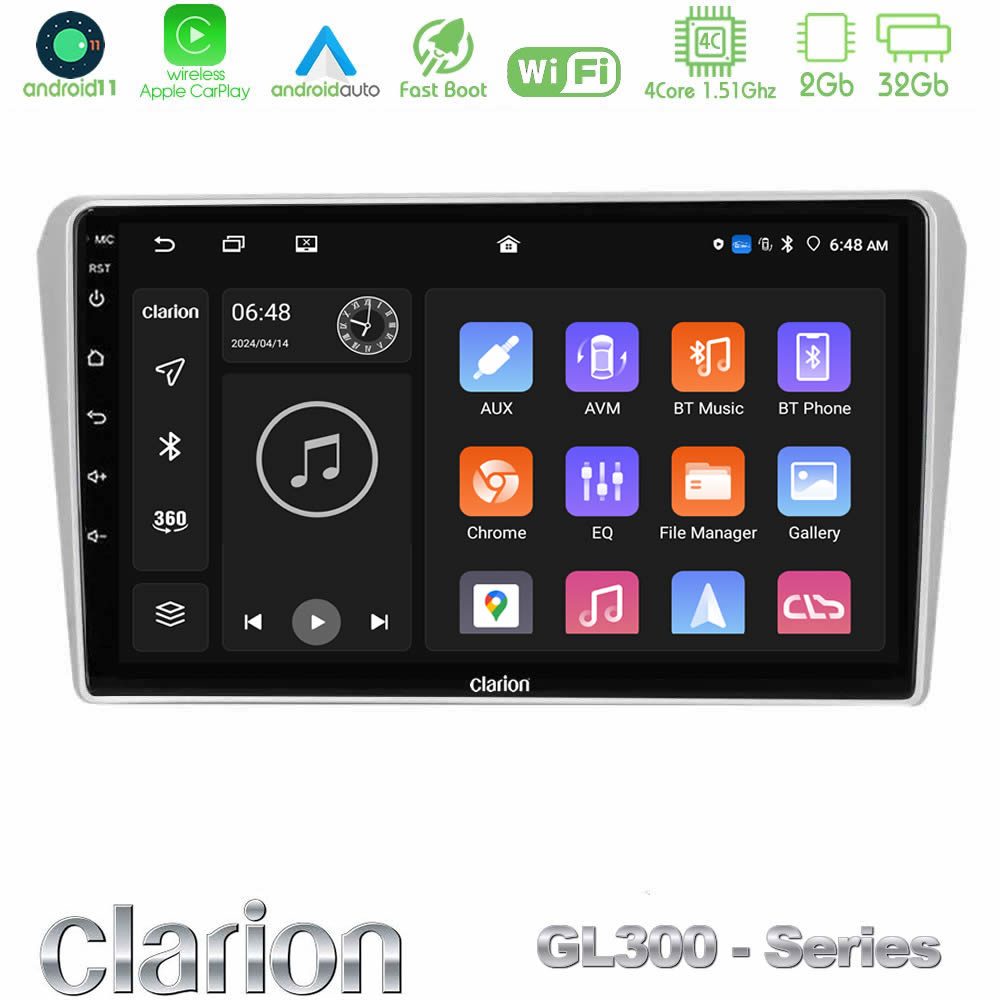 Clarion GL300 Series 4Core Android11 2+32GB Toyota Avensis T25 02/2003–2008 Navigation Multimedia Tablet 9" Με Carplay & Android Auto