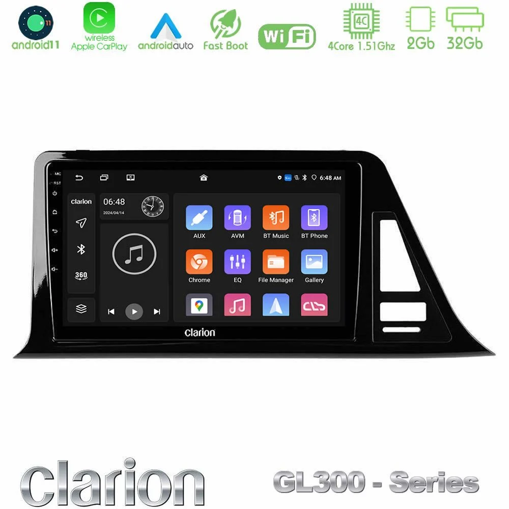 Clarion GL300 Series 4Core Android11 2+32GB Toyota CH-R Navigation Multimedia Tablet 9" Με Carplay & Android Auto