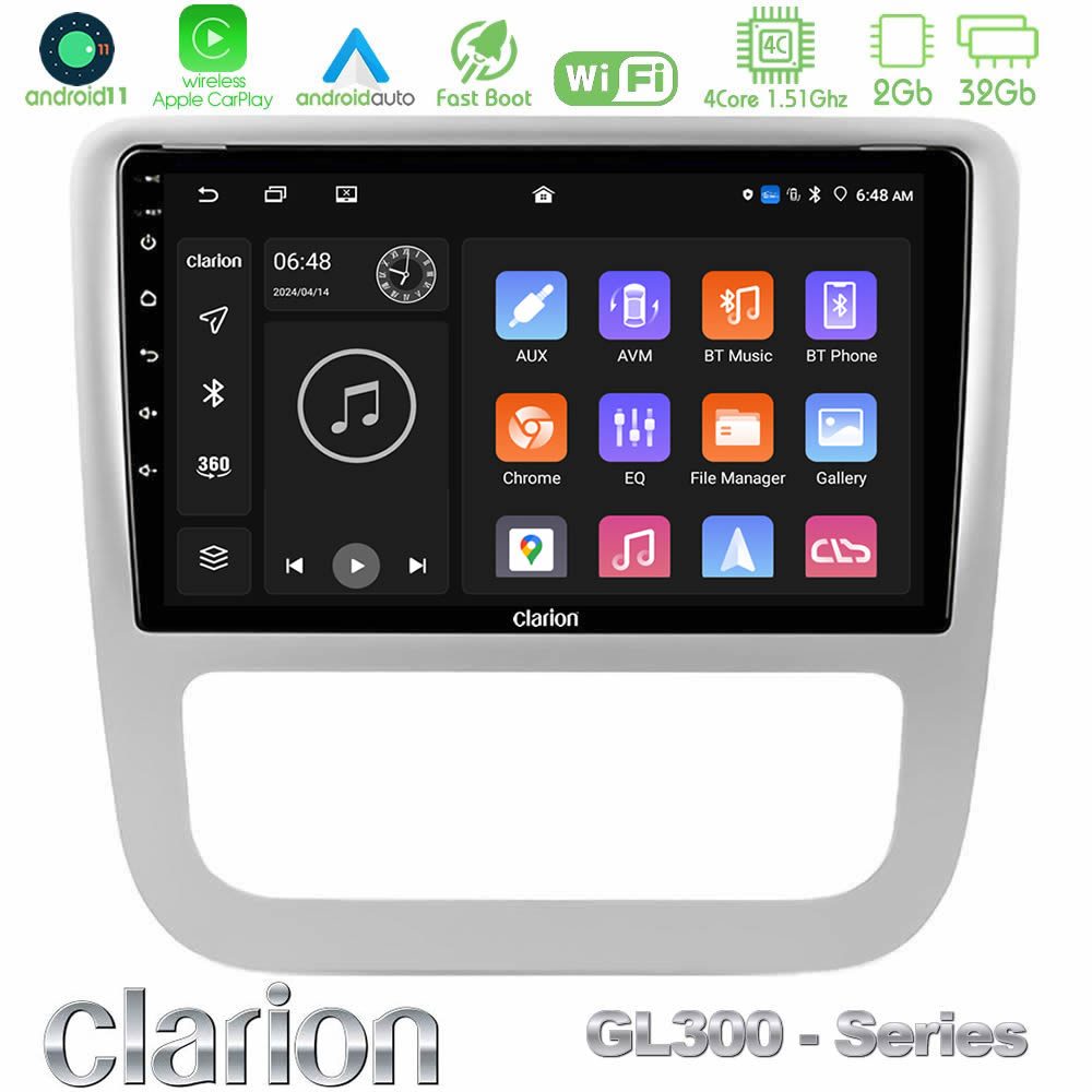 Clarion GL300 Series 4Core Android11 2+32GB VW Scirocco / Eos Navigation Multimedia Tablet 9" Με Carplay & Android Auto