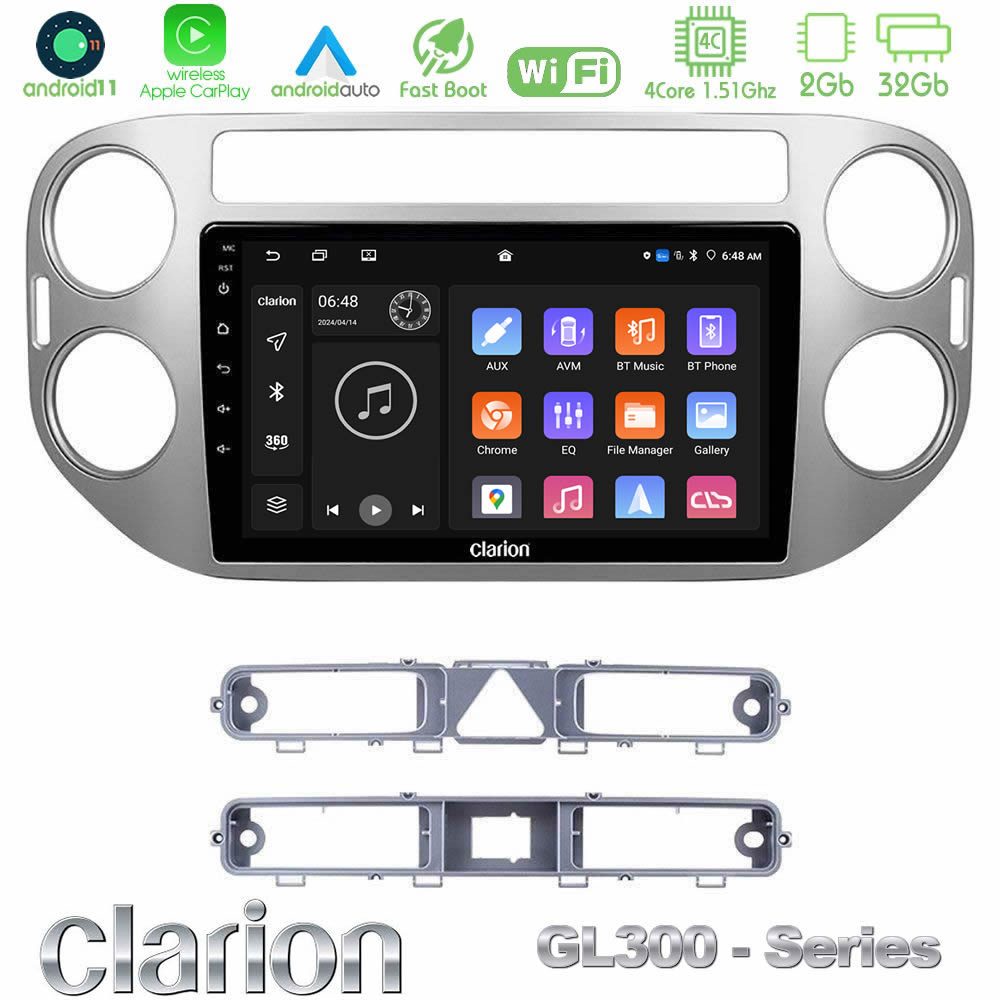 Clarion GL300 Series 4Core Android11 2+32GB VW Tiguan Navigation Multimedia Tablet 9" Με Carplay & Android Auto