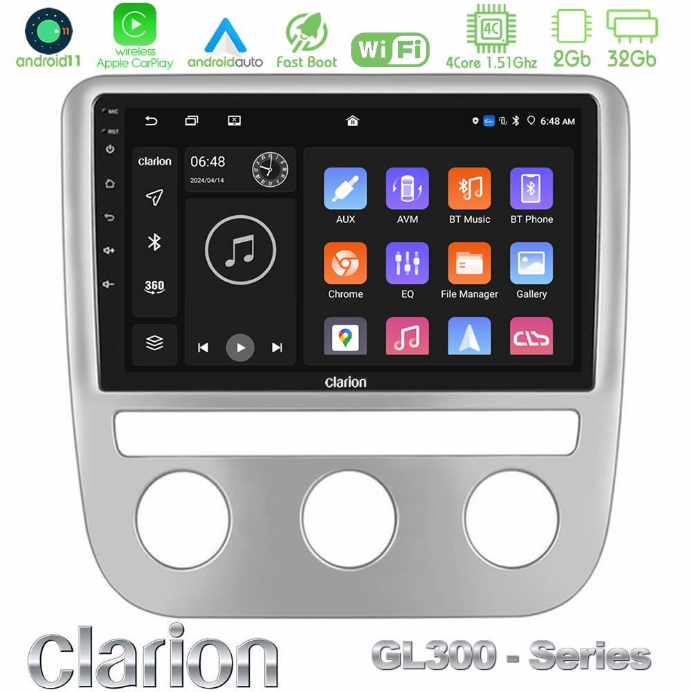 Clarion GL300 Series 4Core Android11 2+32GB VW Scirocco / Eos Navigation Multimedia Tablet 9" Με Carplay & Android Auto