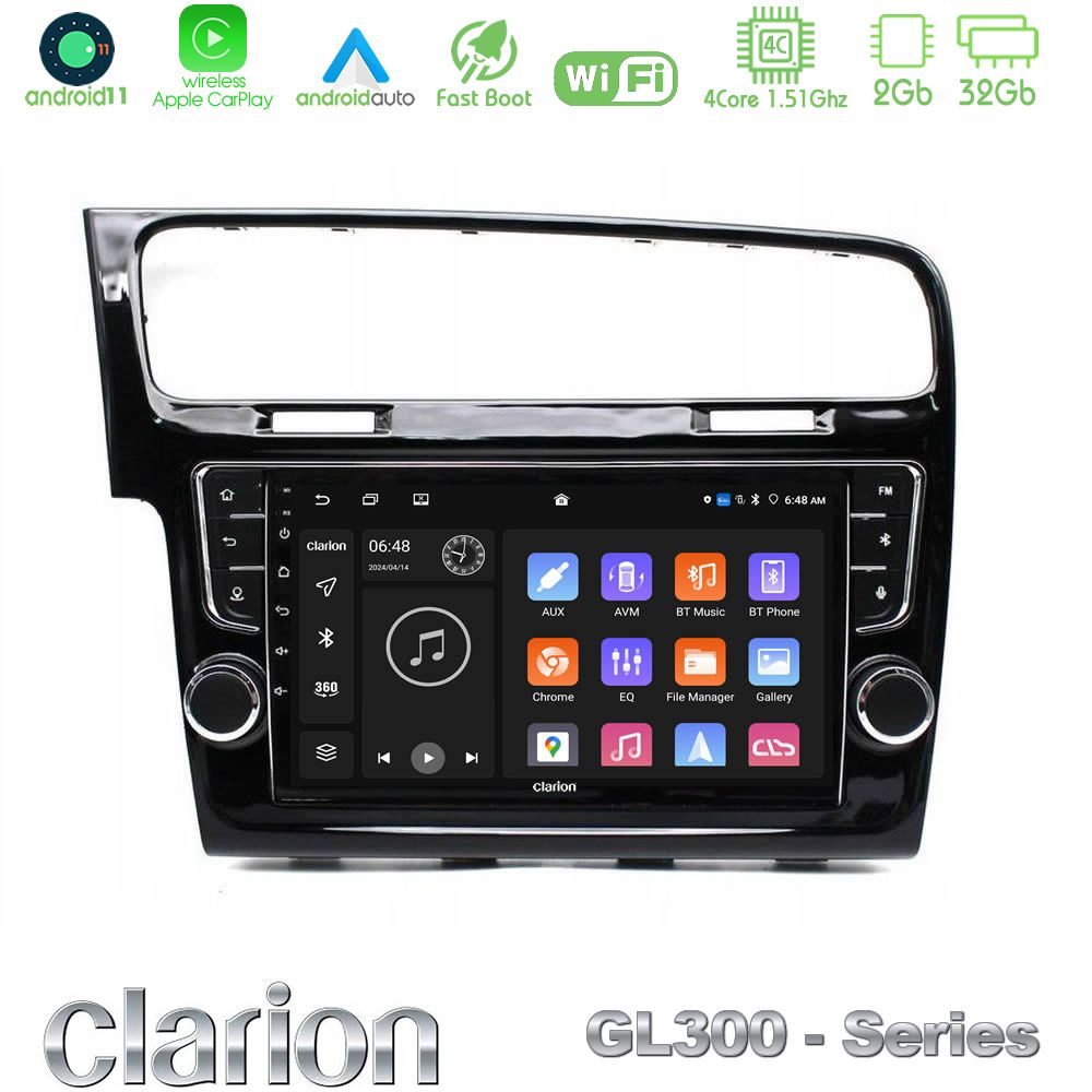 Clarion GL300 Series 4Core Android11 2+32GB VW GOLF 7 Navigation Multimedia Tablet 9" Με Carplay & Android Auto (OEM Look)