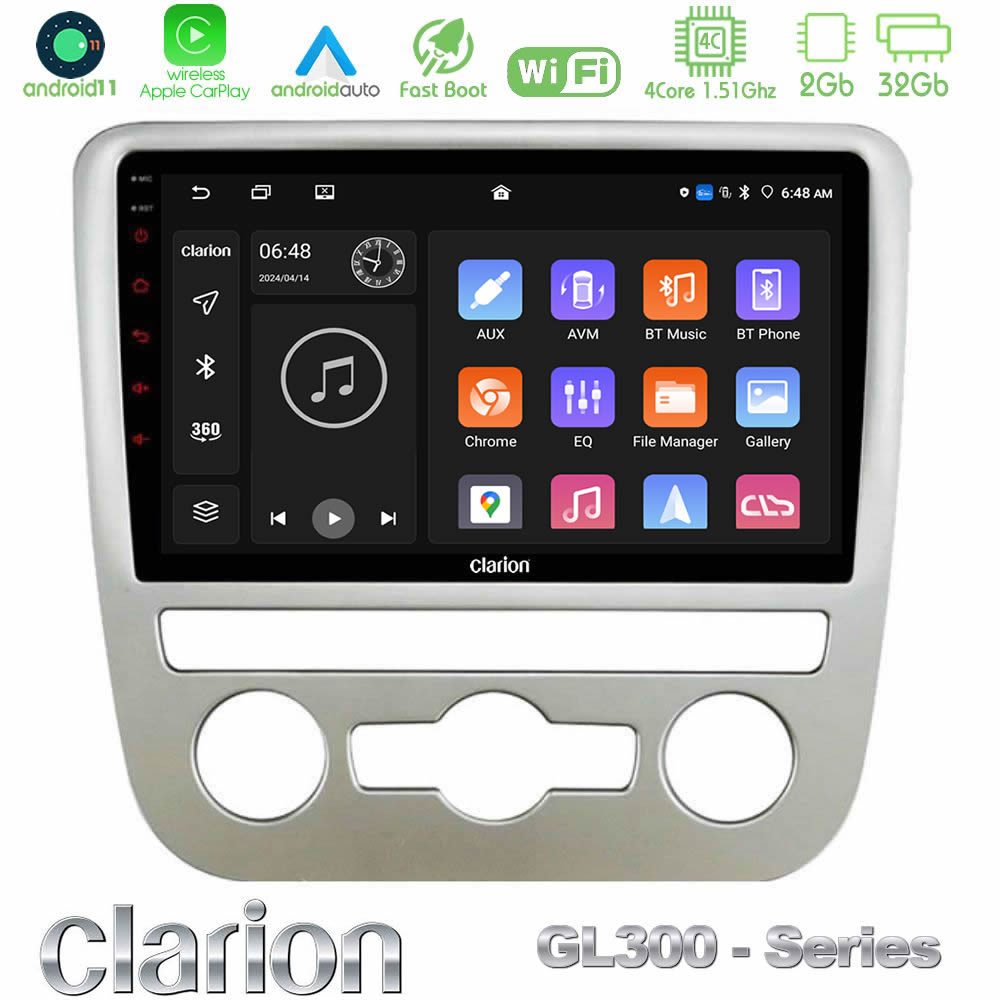 Clarion GL300 Series 4Core Android11 2+32GB VW Scirocco 2008 – 2014 Navigation Multimedia Tablet 9" Με Carplay & Android Auto