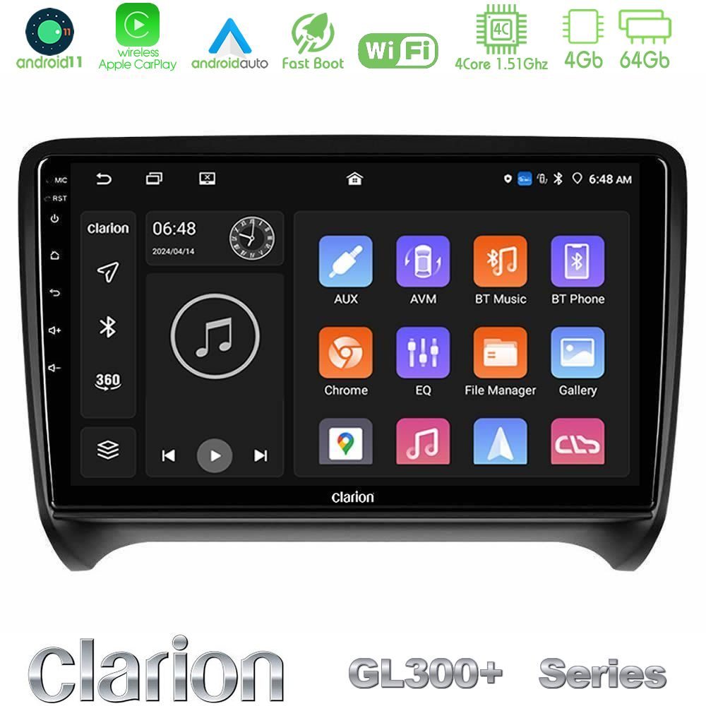 Clarion GL300+ Series 4Core Android11 4+64GB Audi TT B7 Navigation Multimedia Tablet 9"