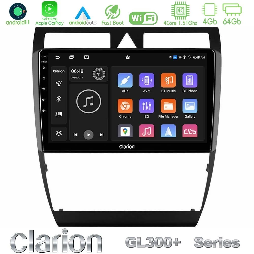Clarion GL300+ Series 4Core Android11 4+64GB  Audi A6 (C5) 1997-2004 Navigation Multimedia Tablet 9"