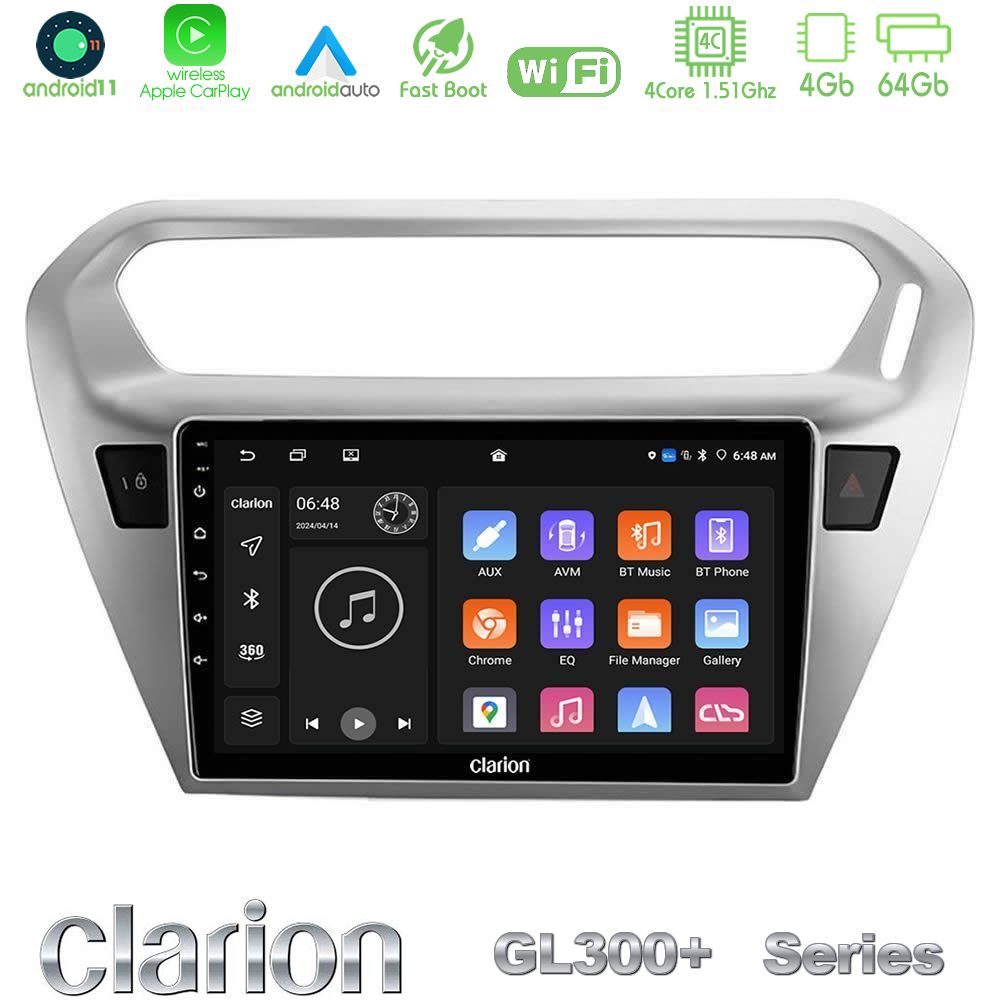 Clarion GL300+ Series 4Core Android11 4+64GB  Citroën C-Elysée / Peugeot 301 Navigation Multimedia Tablet 9"