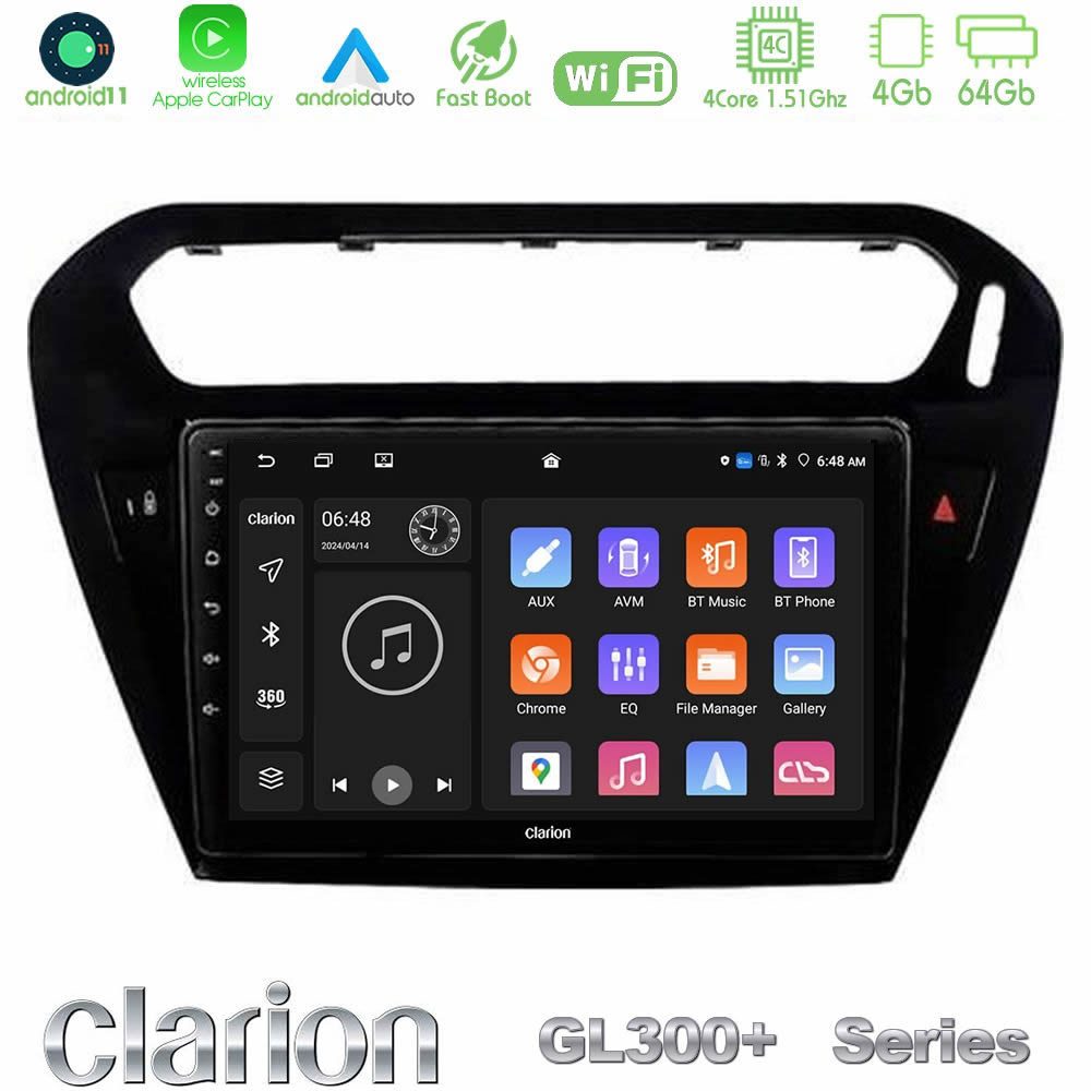 Clarion GL300+ Series 4Core Android11 4+64GB  Citroen C-Elysee / Peugeot 301 Navigation Multimedia Tablet 9"   (Μαύρο))