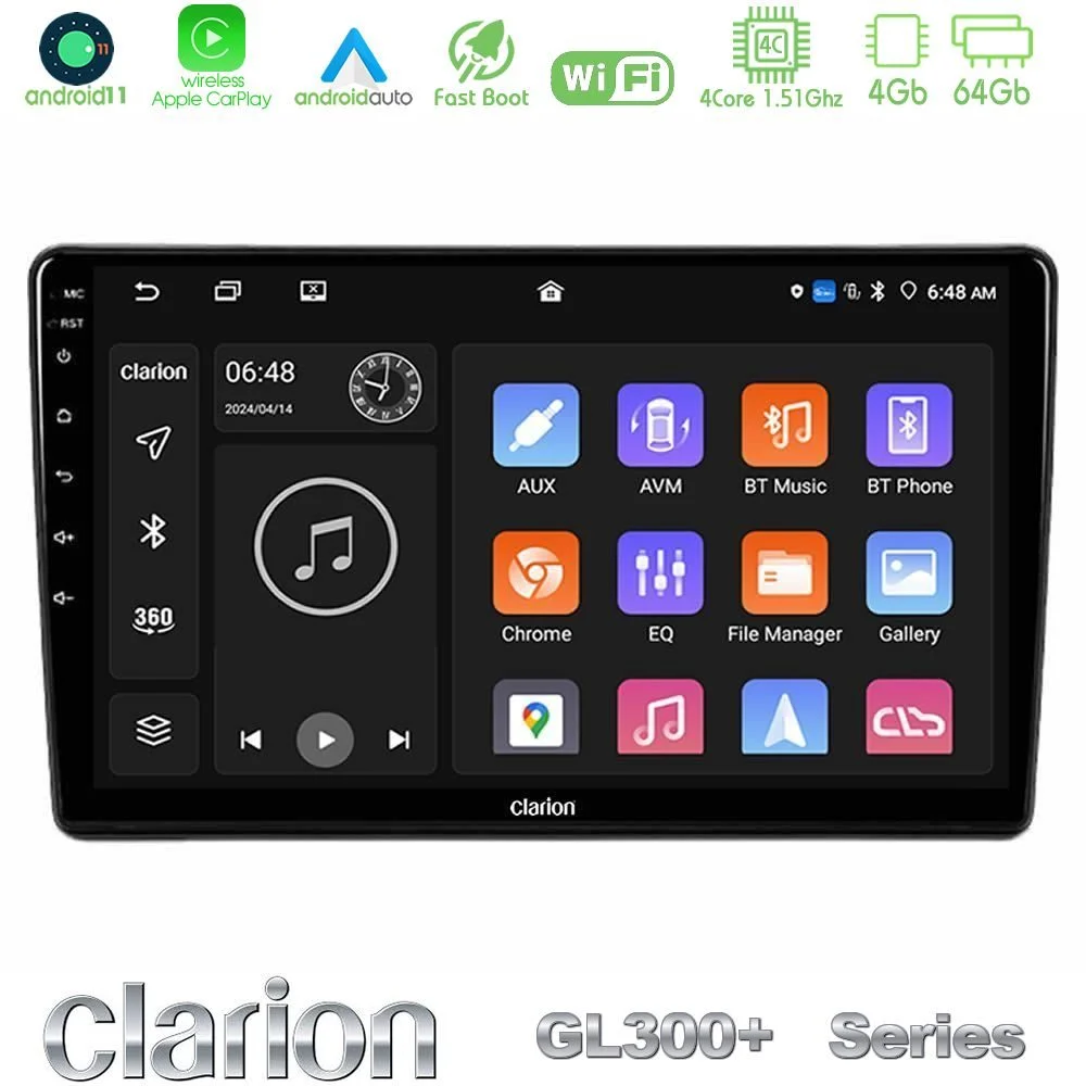 Clarion GL300+ Series 4Core Android11 4+64GB  Peugeot Partner / Citroën Berlingo 2008-2018 Navigation Multimedia Tablet 9"