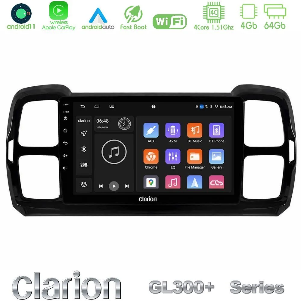 Clarion GL300+ Series 4Core Android11 4+64GB  Citroen DS5 Aircross 2017-2021 Navigation Multimedia Tablet 9"
