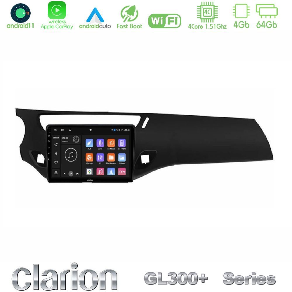 Clarion GL300+ Series 4Core Android11 4+64GB  Citroen C3 2009-2016 Navigation Multimedia Tablet 9"    (Μαύρο γυαλιστερό)