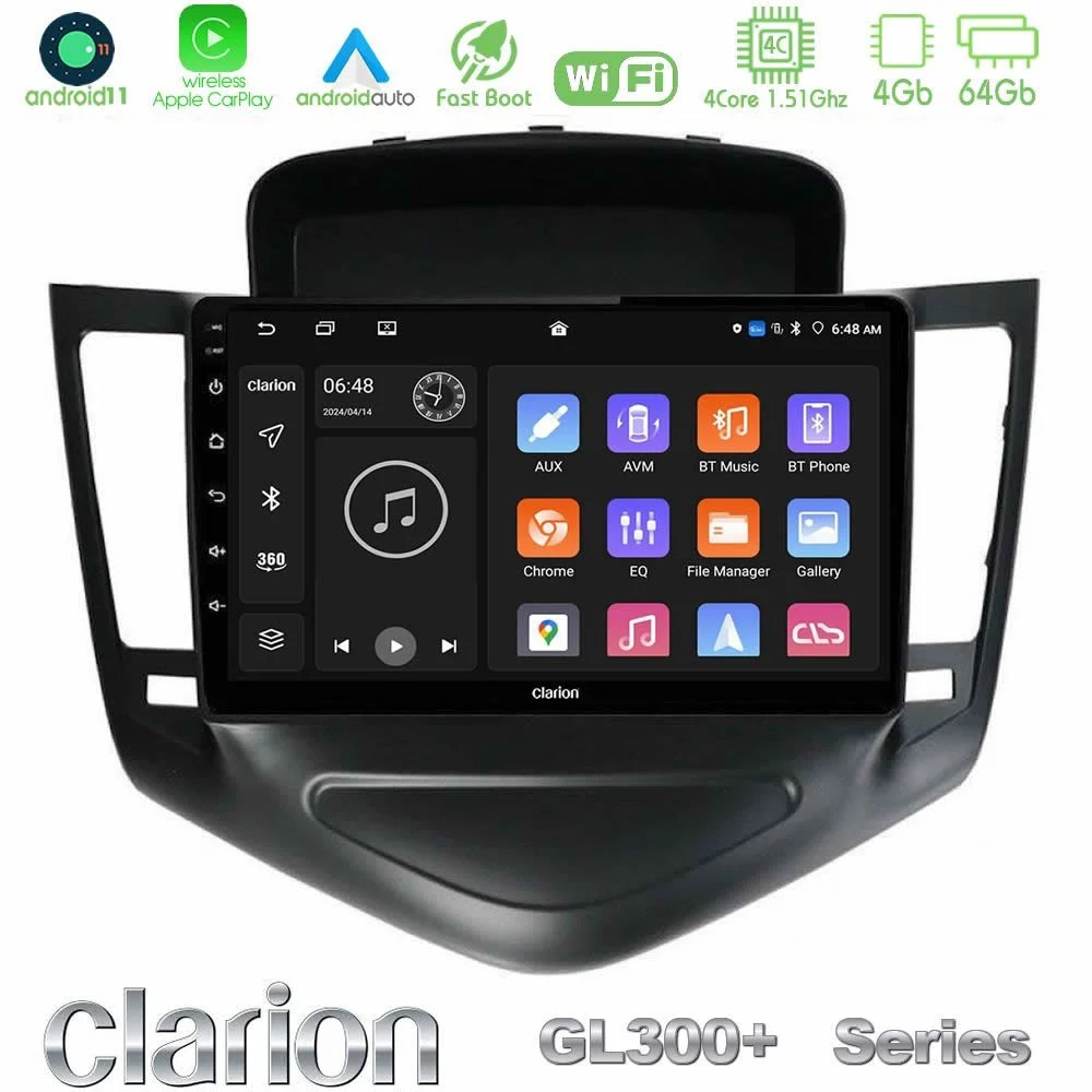 Clarion GL300+ Series 4Core Android11 4+64GB     Chevrolet Cruze 2009-2012 Navigation Multimedia Tablet 9"    (Μαύρο)