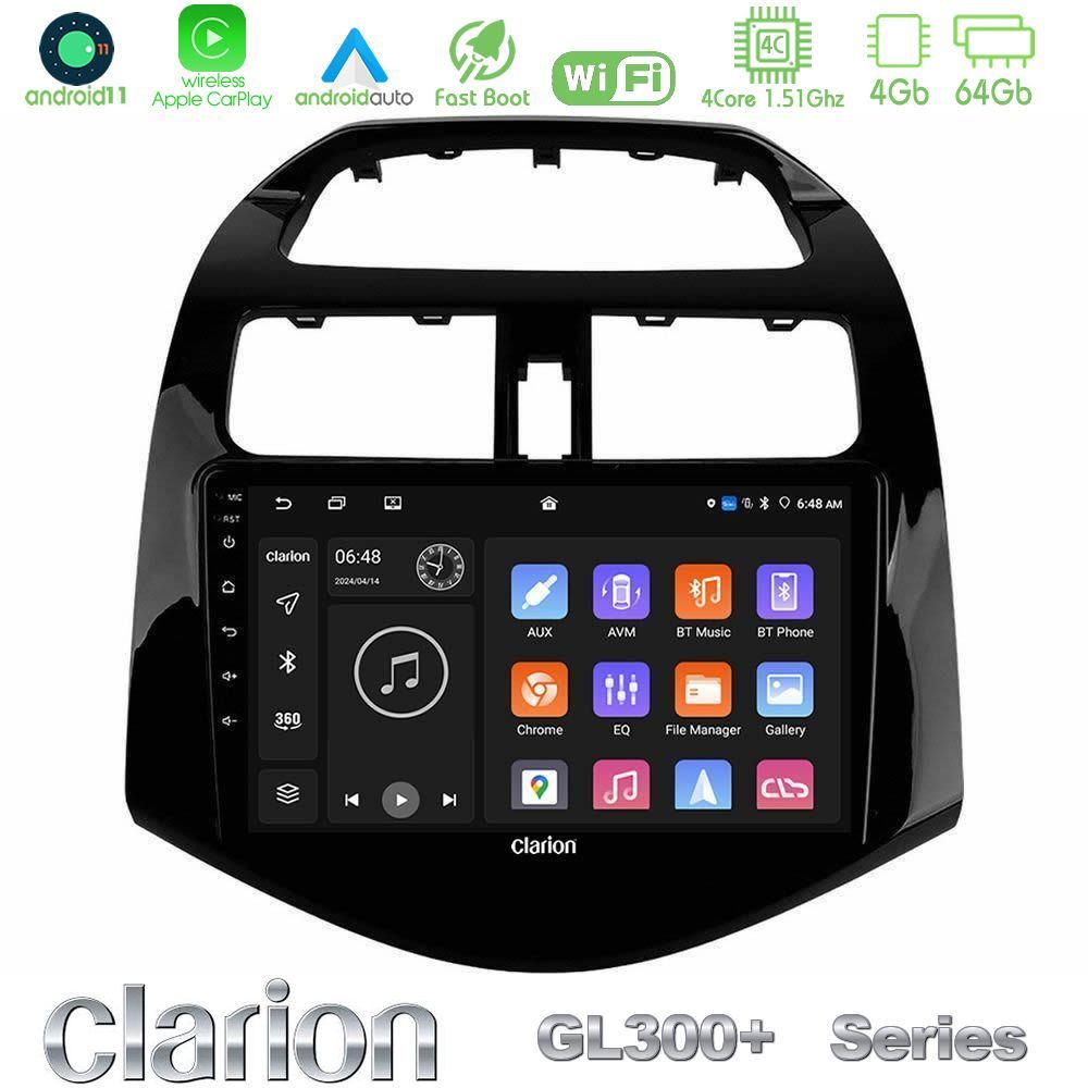 Clarion GL300+ Series 4Core Android11 4+64GB  Chevrolet Spark 2009-2015 Navigation Multimedia Tablet 9"