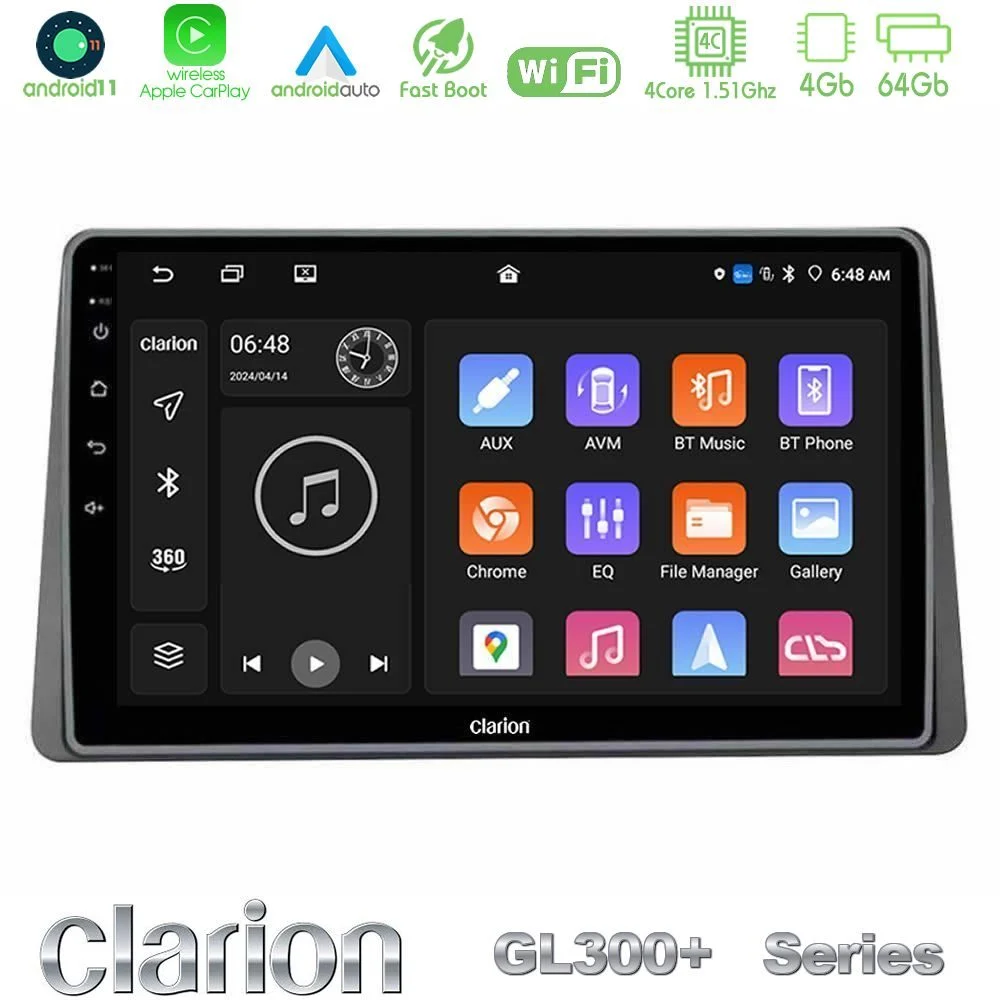 Clarion GL300+ Series 4Core Android11 4+64GB Dacia Duster 2022-> Navigation Multimedia Tablet 9"