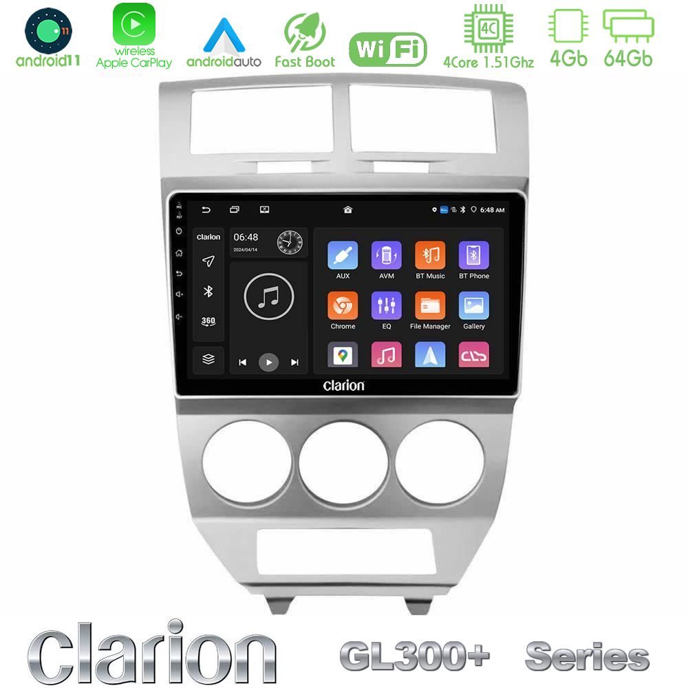 Clarion GL300+ Series 4Core Android11 4+64GB Dodge Caliber 2006-2011 Navigation Multimedia Tablet 10"
