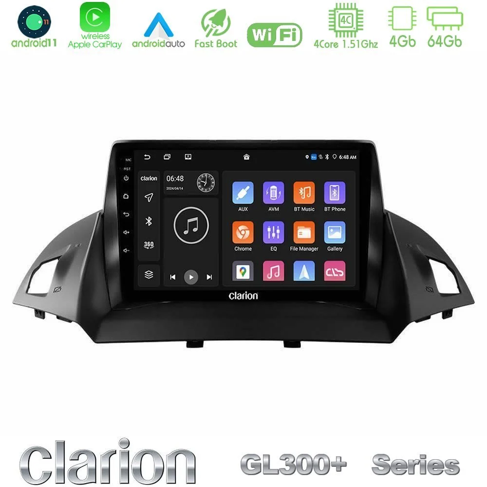 Clarion GL300+ Series 4Core Android11 4+64GB Ford C-Max/Kuga Navigation Multimedia Tablet 9"