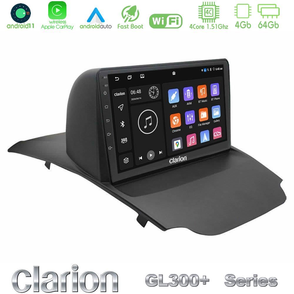 Clarion GL300+ Series 4Core Android11 4+64GB Ford Ecosport 2014-2017 Navigation Multimedia Tablet 10"