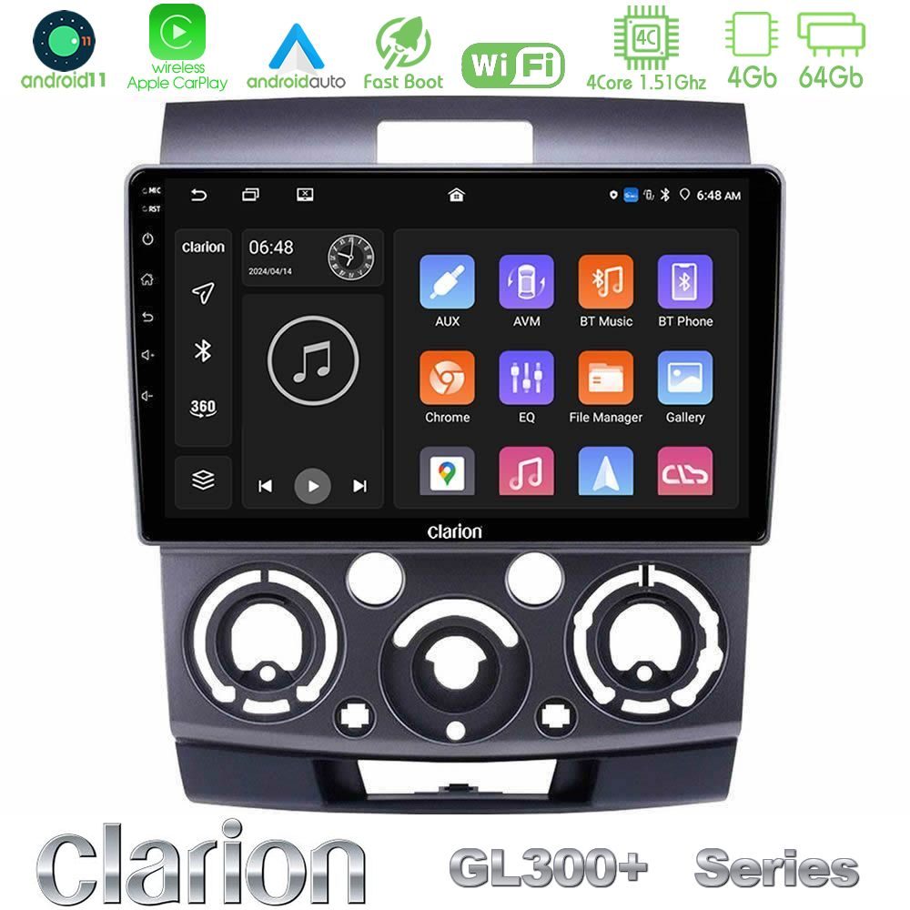 Clarion GL300+ Series 4Core Android11 4+64GB Ford Ranger/Mazda BT50 Navigation Multimedia Tablet 9"