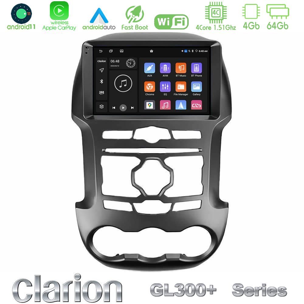 Clarion GL300+ Series 4Core Android11 4+64GB Ford Ranger 2012-2016 Navigation Multimedia Tablet 9"