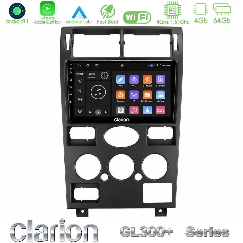 Clarion GL300+ Series 4Core Android11 4+64GB Ford Mondeo 2001-2004 Navigation Multimedia Tablet 9"