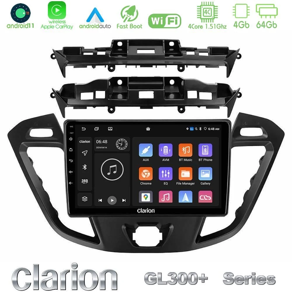 Clarion GL300+ Series 4Core Android11 4+64GB Ford Transit Custom/Tourneo Custom Navigation Multimedia Tablet 9"