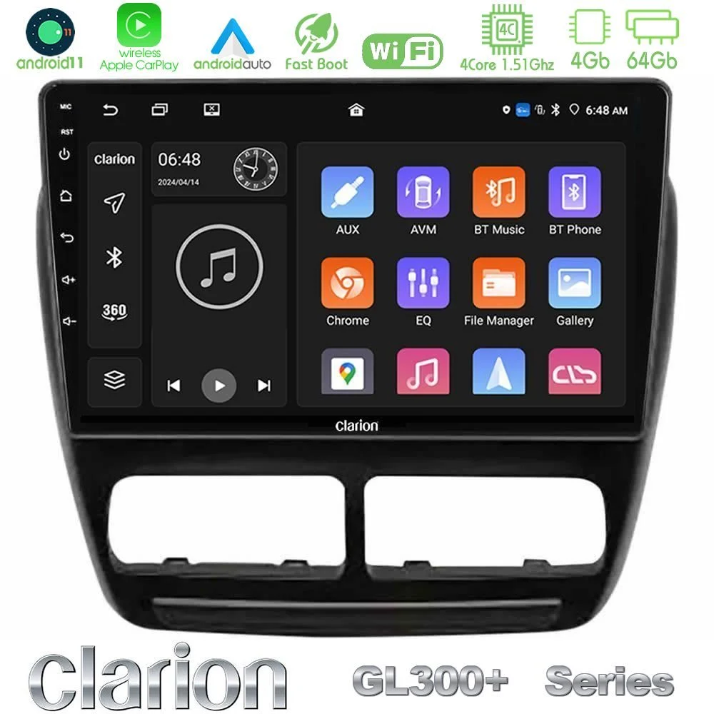 Clarion GL300+ Series 4Core Android11 4+64GB  Fiat Doblo / Opel Combo 2010-2014 Navigation Multimedia Tablet 9"