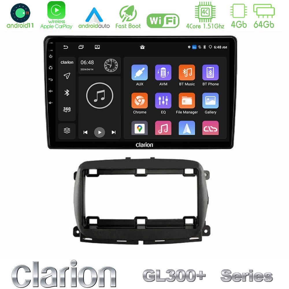 Clarion GL300+ Series 4Core Android11 4+64GB Fiat 500 2016> Navigation Multimedia Tablet 9"
