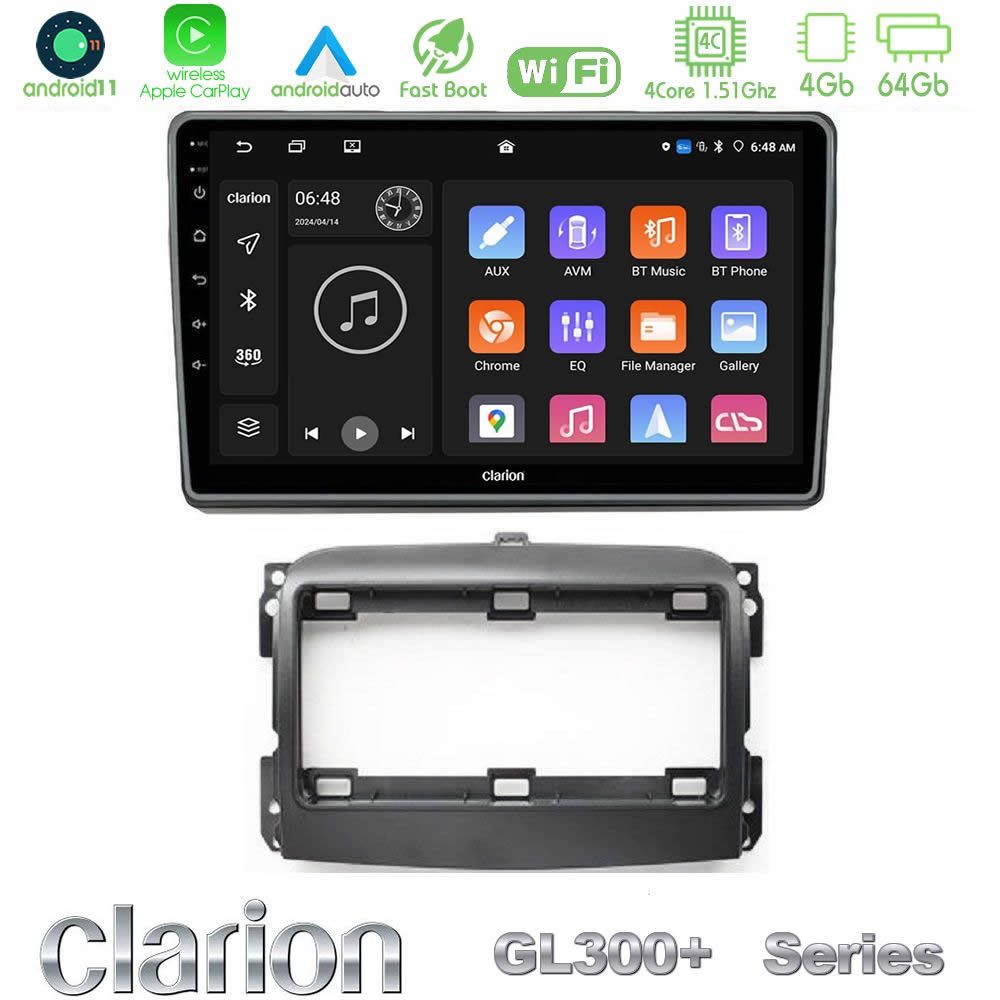 Clarion GL300+ Series 4Core Android11 4+64GB Fiat 500L Navigation Multimedia Tablet 10"