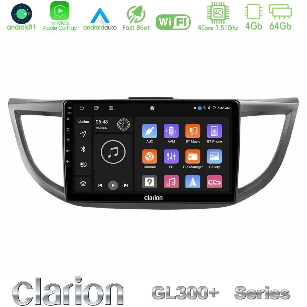 Clarion GL300+ Series 4Core Android11 4+64GB  Honda CRV 2012-2017 Navigation Multimedia Tablet 9"