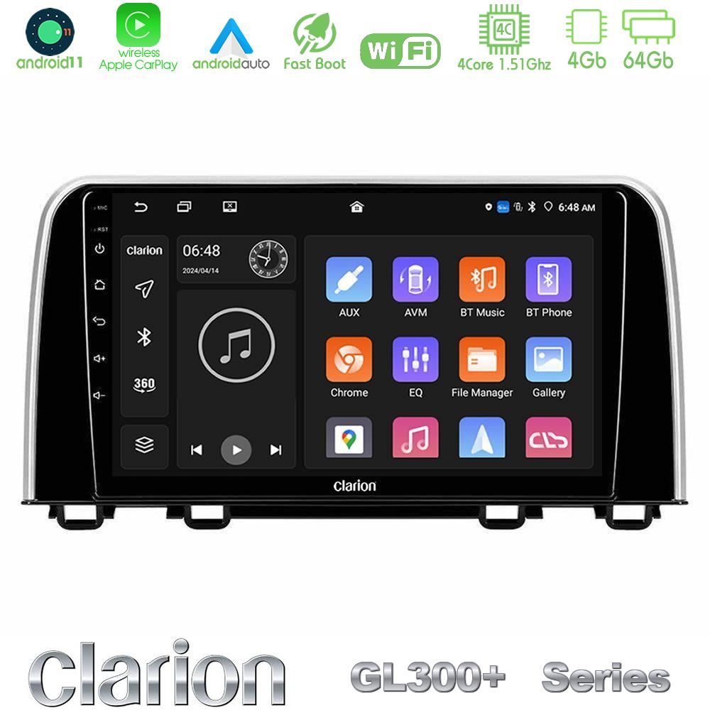 Clarion GL300+ Series 4Core Android11 4+64GB Honda CR-V 2019-> Navigation Multimedia Tablet 10"