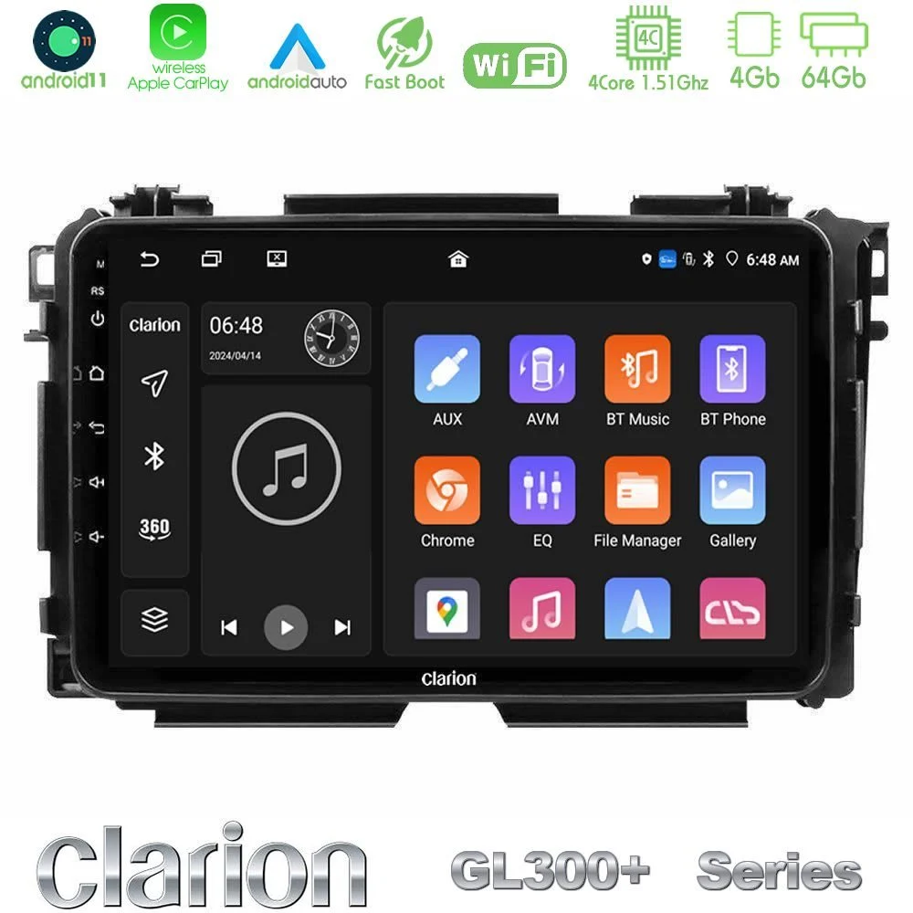 Clarion GL300+ Series 4Core Android11 4+64GB  Honda HR-V Navigation Multimedia Tablet 9"