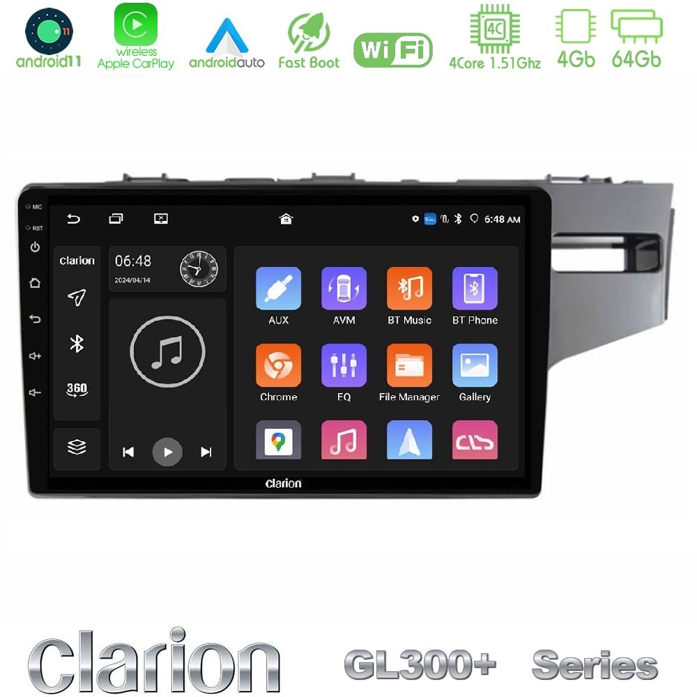 Clarion GL300+ Series 4Core Android11 4+64GB Honda Jazz 2013-2020 RHD Navigation Multimedia Tablet 9"