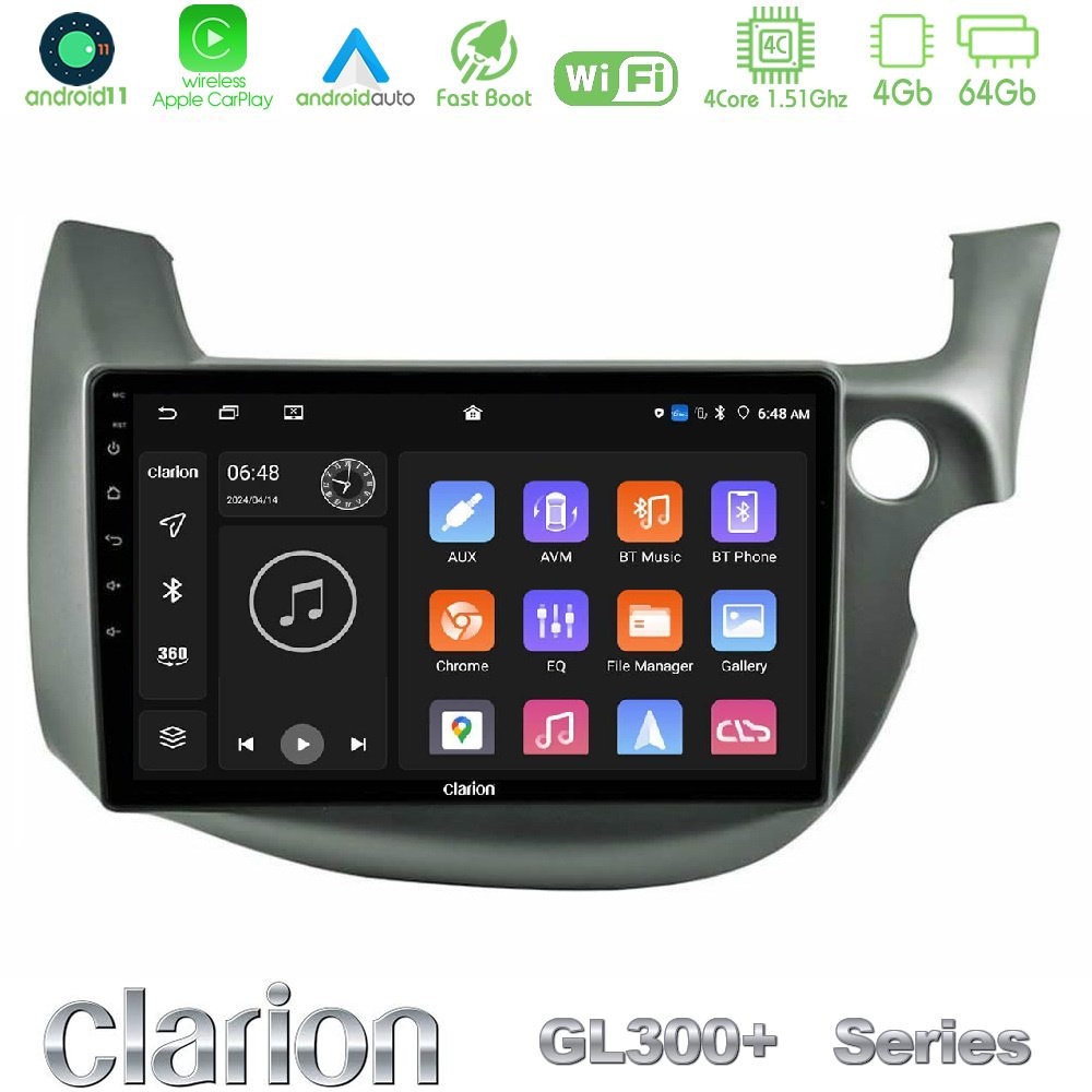 Clarion GL300+ Series 4Core Android11 4+64GB Honda Jazz (Fit) 2009-2013 RHD Navigation Multimedia Tablet 10"