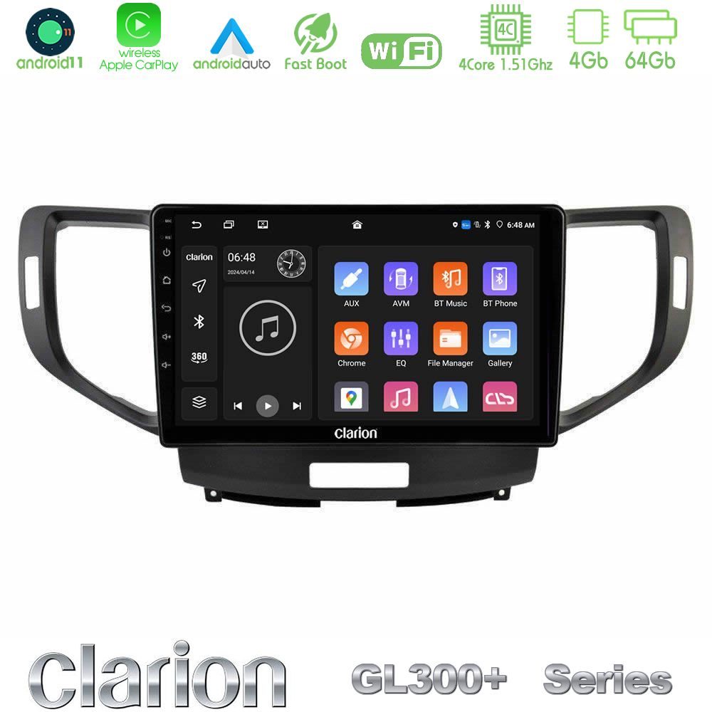 Clarion GL300+ Series 4Core Android11 4+64GB Honda Accord 2008-2015 Navigation Multimedia Tablet 9"