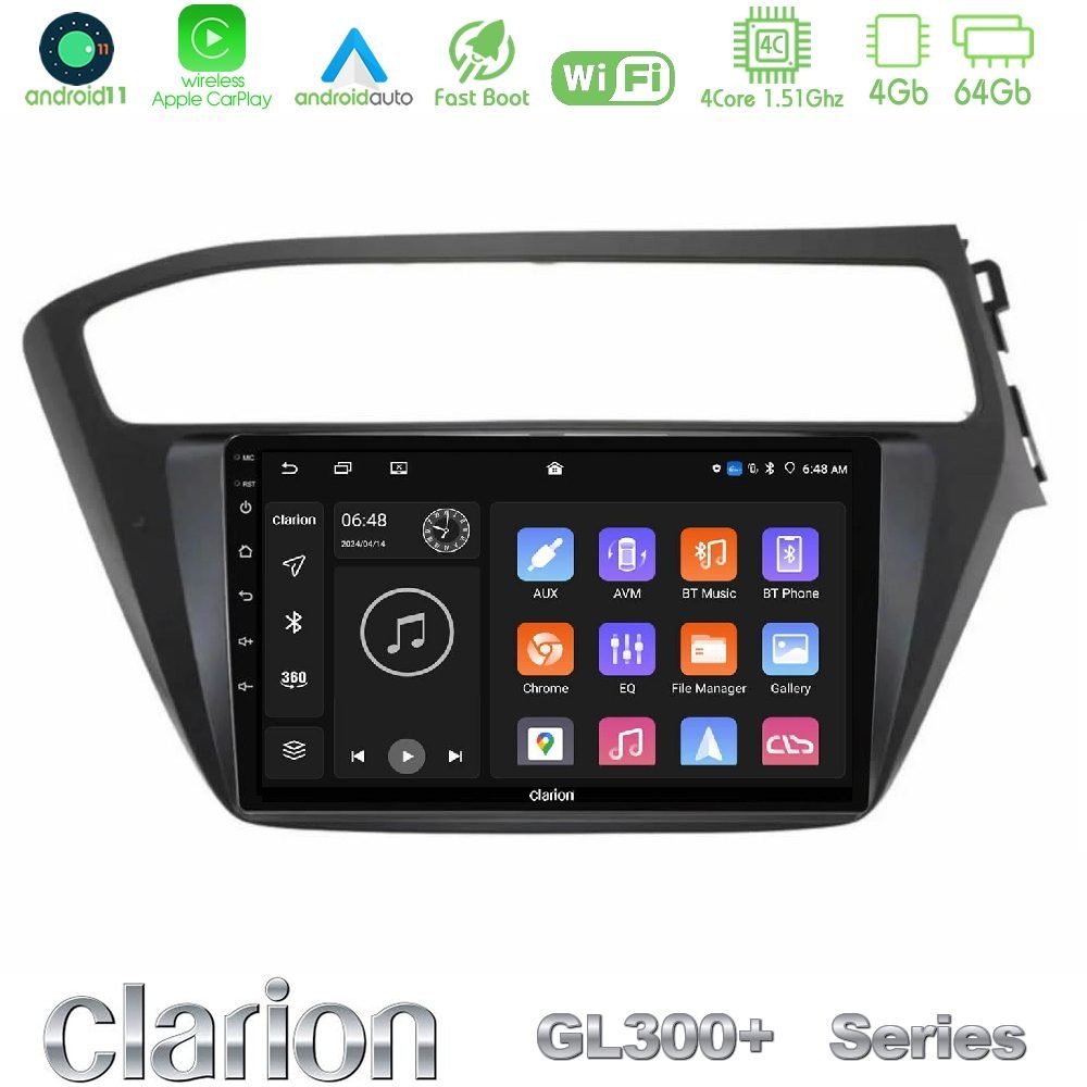 Clarion GL300+ Series 4Core Android11 4+64GB Hyundai i20 2018-2020 RHD Navigation Multimedia Tablet 9"