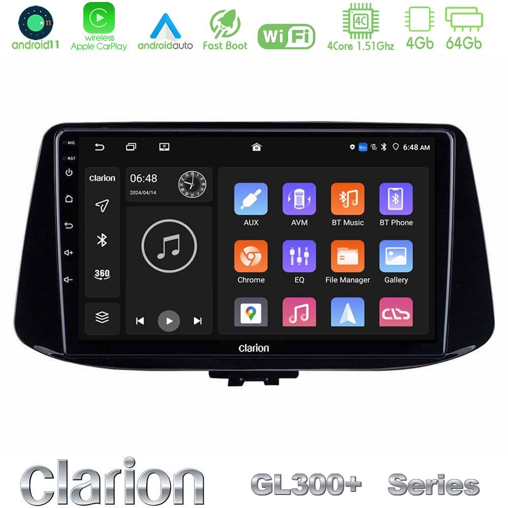 Clarion GL300+ Series 4Core Android11 4+64GB  Hyundai i30 Navigation Multimedia Tablet 9"
