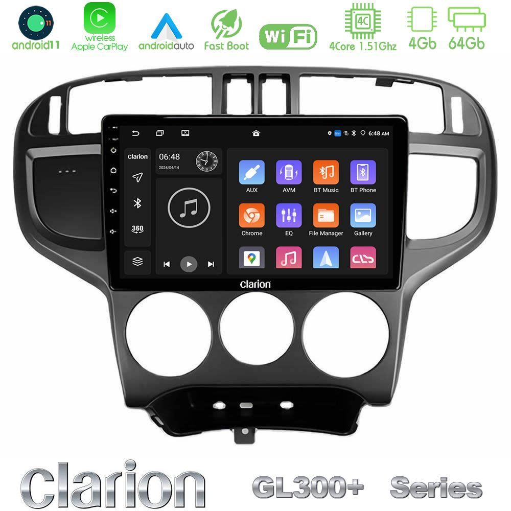 Clarion GL300+ Series 4Core Android11 4+64GB Hyundai Matrix 2001-2010 Navigation Multimedia Tablet 9"