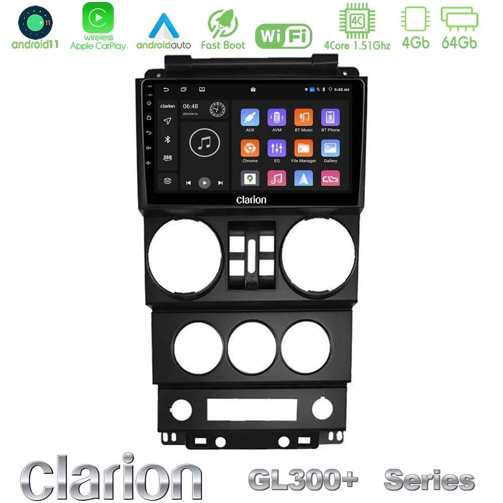 Clarion GL300+ Series 4Core Android11 4+64GB Jeep Wrangler 2008-2010 Navigation Multimedia Tablet 9"