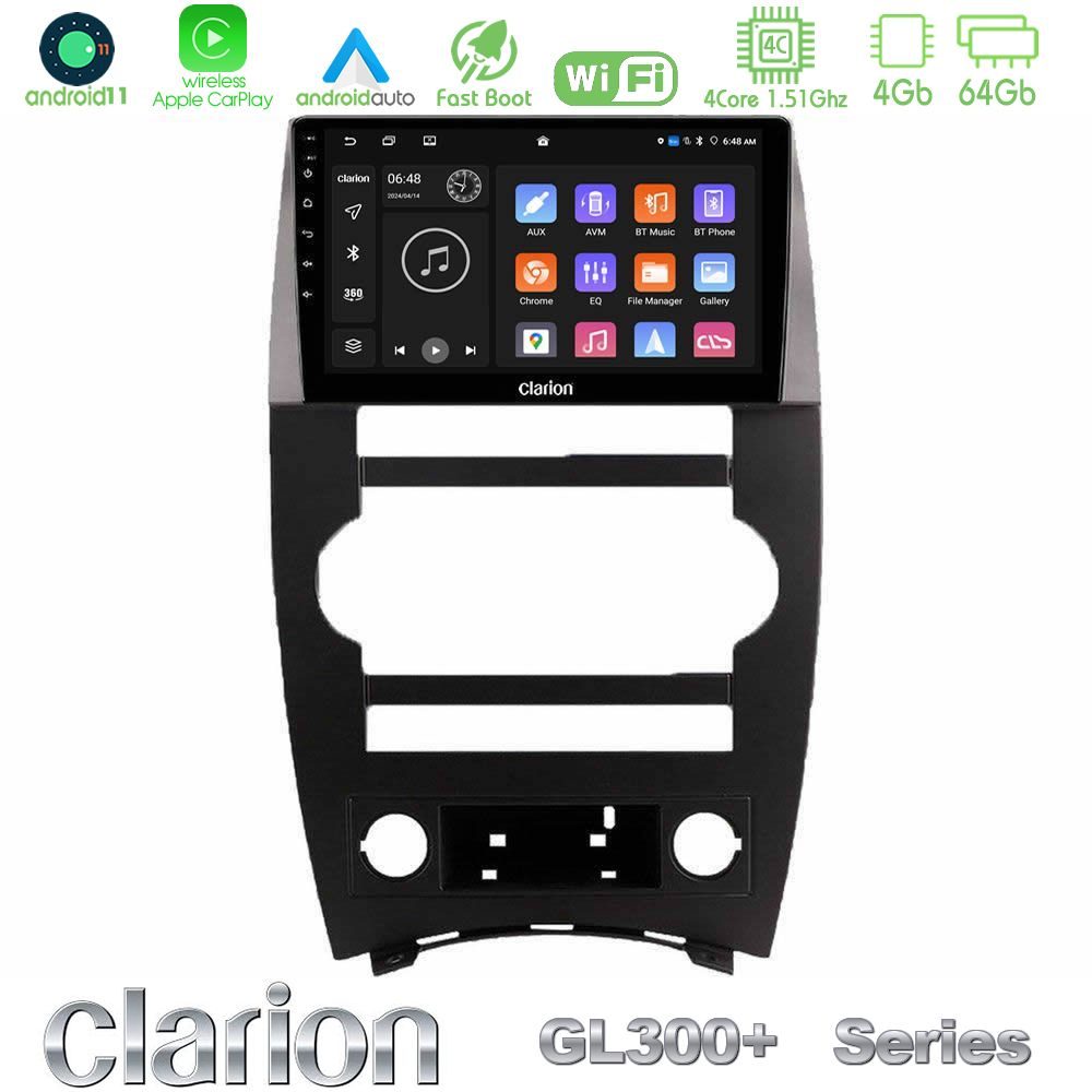 Clarion GL300+ Series 4Core Android11 4+64GB Jeep Commander 2007-2008 Navigation Multimedia Tablet 9"