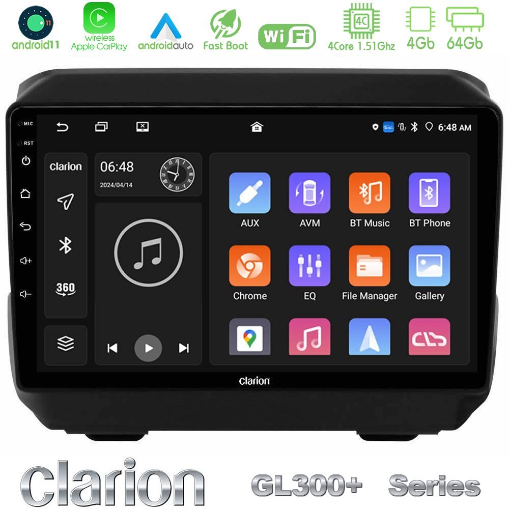 Clarion GL300+ Series 4Core Android11 4+64GB Jeep Wrangler 2018-> Navigation Multimedia Tablet 9"
