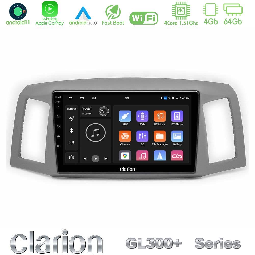 Clarion GL300+ Series 4Core Android11 4+64GB Jeep Grand Cherokee 2005-2007 Navigation Multimedia Tablet 10" Clarion GL300+ Series 4Core Android11 4+64GB Jeep Grand Cherokee 2005-2007 Navigation Multimedia Tablet 10"
