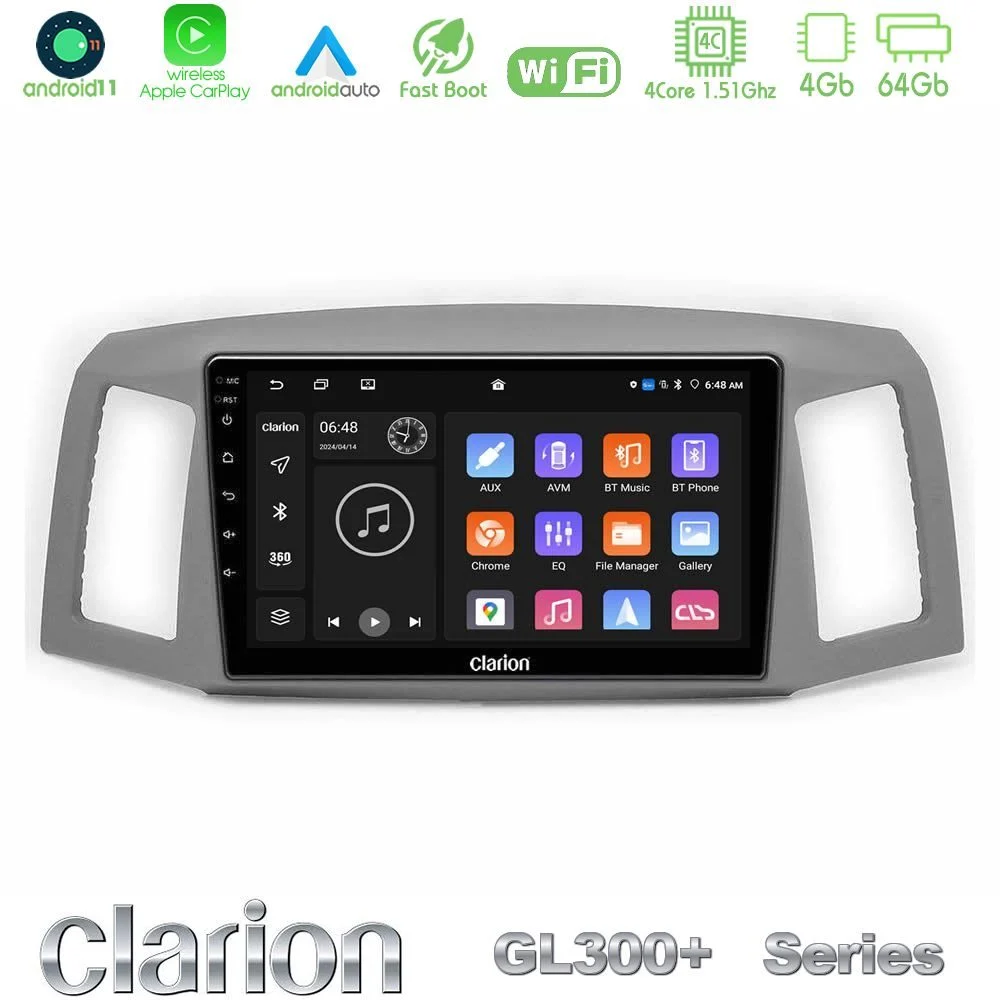 Clarion GL300+ Series 4Core Android11 4+64GB Jeep Grand Cherokee 2005-2007 Navigation Multimedia Tablet 10"